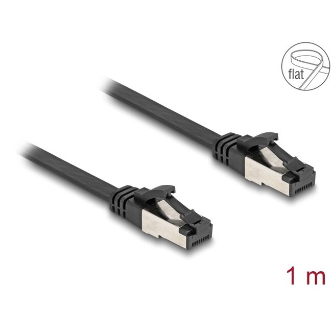 Delock RJ45 Flat Patch Cable plug to plug Cat.8.1 flexible 1 m black