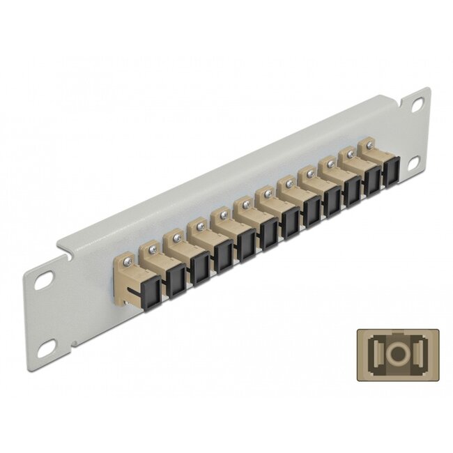 Delock 10″ Fiber Optic Patch Panel 12 Port SC Simplex beige 1U grey