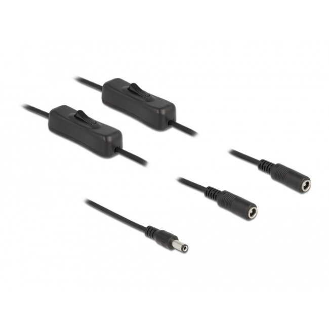 Delock Cable DC 5.5 x 2.1 mm male to 2 x DC female with switch 1 m
