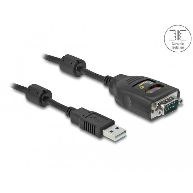 Delock Adapter USB 2.0 Type-A to Serial RS-232 D-Sub 9 pin 2.5 kV Galvanic Isolation 2 m