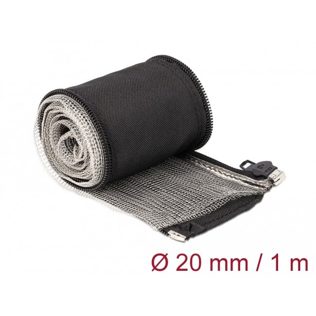 Delock EMI Shielding braided sleeve with zip heat resistant 1 m x 20 mm black