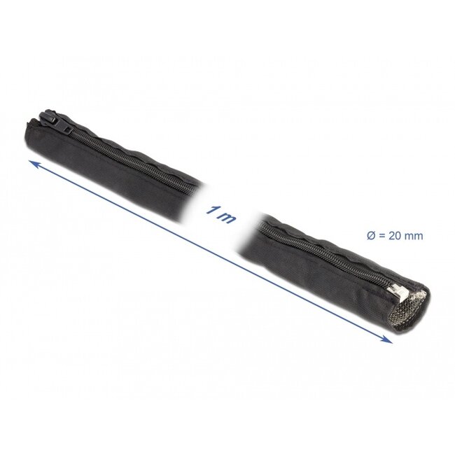 Delock EMI Shielding braided sleeve with zip heat resistant 1 m x 20 mm black