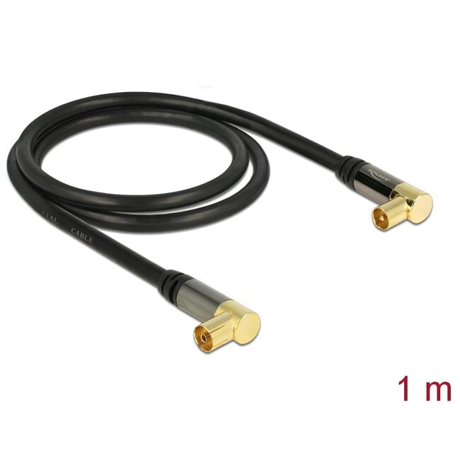 Delock Antenna Cable IEC Plug Angled > IEC Jack Angled RG-6/U 1 m black