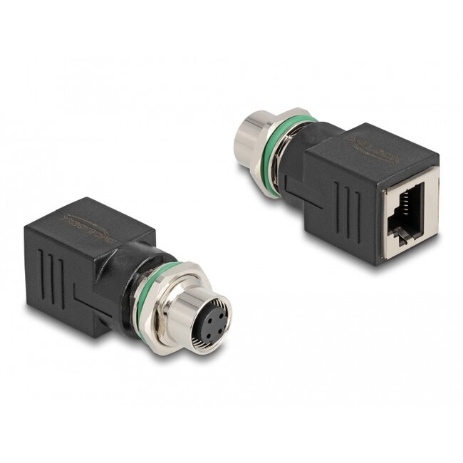 Delock M12 Adapter D-coded 4 pin female to RJ45 jack straight