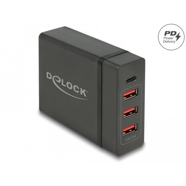 Delock USB Charger 1 x USB Type-C™ PD + 3 x USB Type-A 60 W + 12 W
