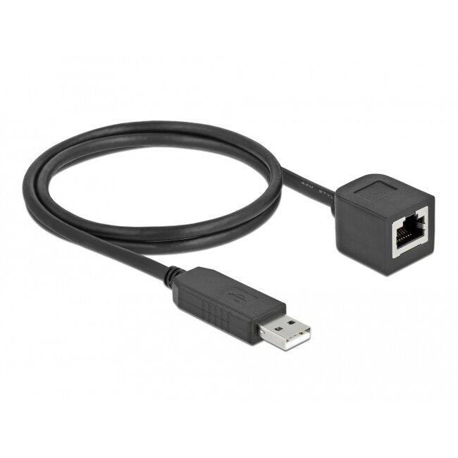 Delock Serial Connection Cable with FTDI chipset, USB 2.0 Type-A male to RS-232 RJ45 female 1 m black