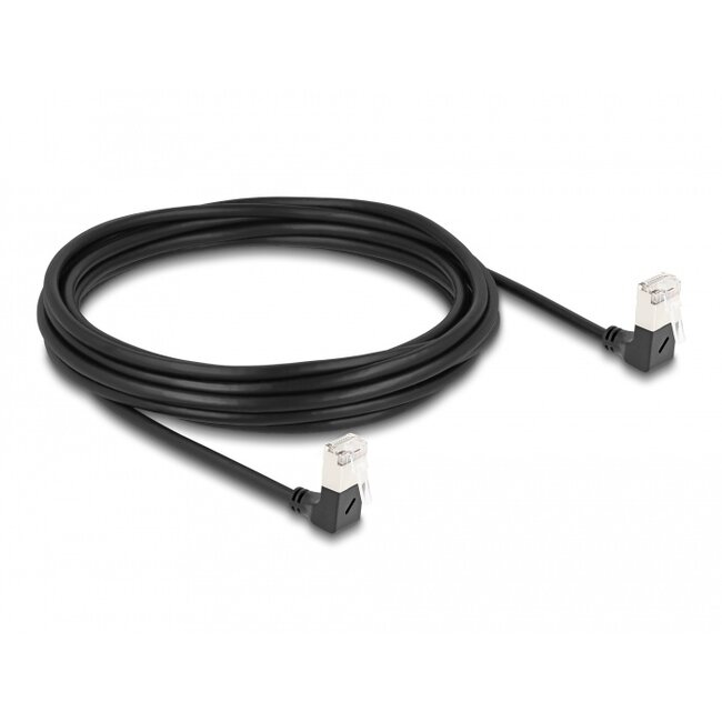 Delock RJ45 Network Cable Cat.6A S/FTP Slim 90° downwards / downwards angled 5 m black