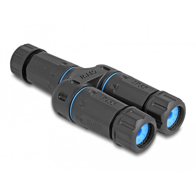 Delock Cable Connector RJ45 jack to 2 x RJ45 jack Cat.6A waterproof