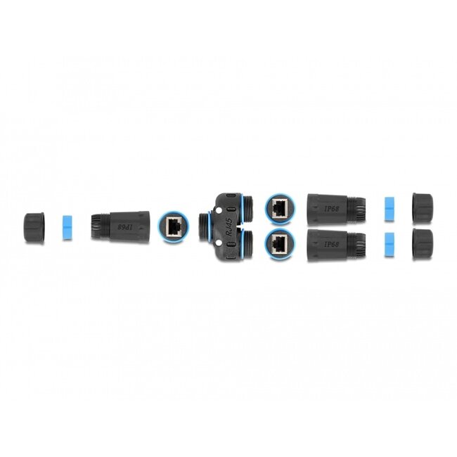Delock Cable Connector RJ45 jack to 2 x RJ45 jack Cat.6A waterproof