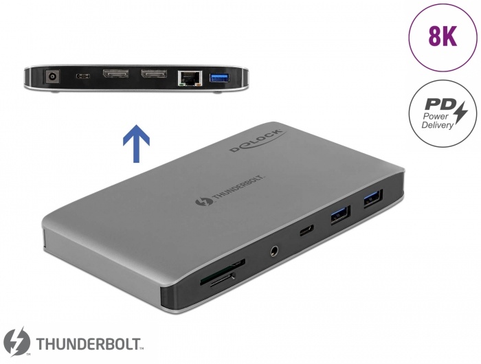 DeLOCK 87777 notebook dock & poortreplicator Bedraad Thunderbolt 3 Grijs