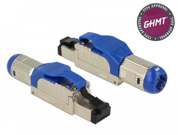DeLOCK 86487. Aansluiting(en): RJ-45, Kleur van het product: Blauw, Zilver, Materiaal: Zink. Breedte: 18,4 mm, Diepte: 66 mm, Hoogte: 13,8 mm. Type verpakking: Polybag