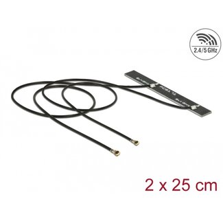 DeLOCK Delock Dual Band WLAN WiFi 6 Twin Antenna 2 x I-PEX Inc., MHF® 4L plug 5 dBi 2 x 25 cm PCB internal self adhesive