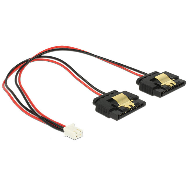 Delock Cable Power 2 pin female > 2 x SATA 15 pin receptacle (5 V) metal 20 cm