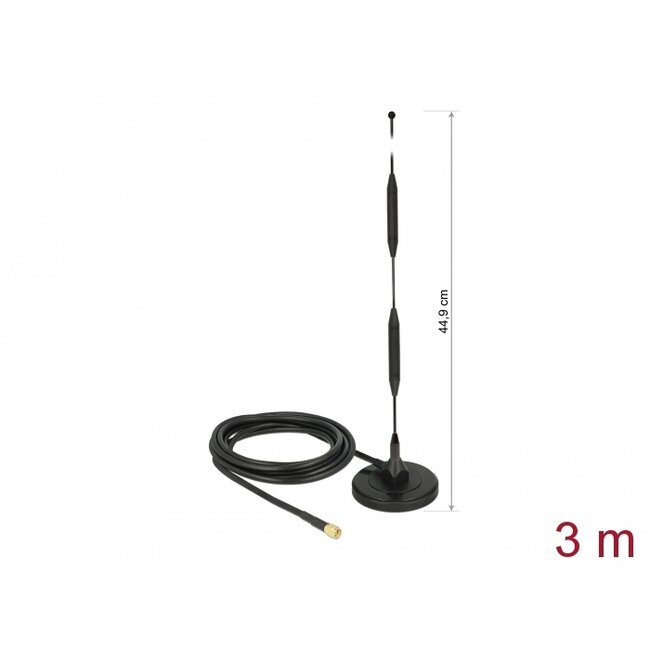 Delock LTE Antenna SMA plug 5 dBi 44.9 cm fixed omnidirectional with magnetic base and connection cable RG-58 3 m outdoor black