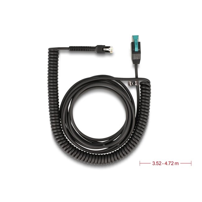 Delock Coiled Cable RJ50 male to PoweredUSB male 12 V 3 m black