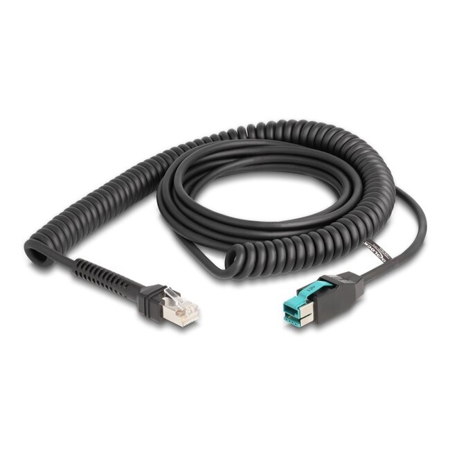 Delock Coiled Cable RJ50 male to PoweredUSB male 12 V 3 m black