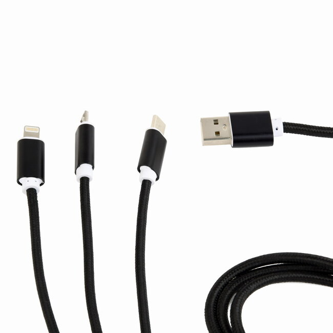 3-in-1 USB laadkabel 1 meter zwart