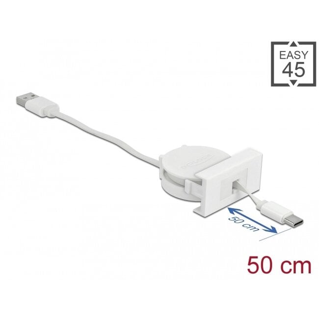 Delock Easy 45 Module USB 2.0 Retractable Cable USB Type-A to USB Type-C™ white