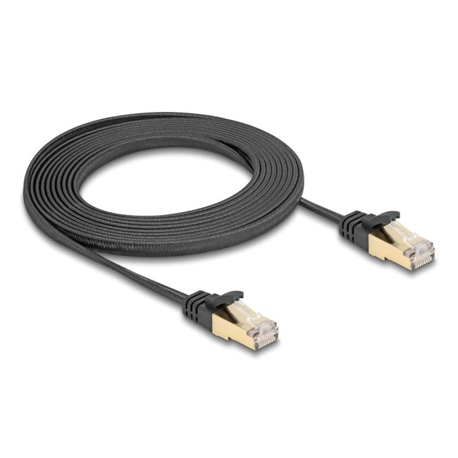 Delock RJ45 Flat Network Cable with braided jacket Cat.6A U/FTP plug to plug 3 m black