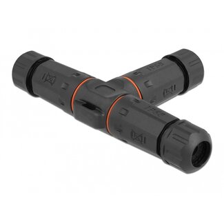 DeLOCK Delock Cable connector T-shape for outdoor 3 pin, IP68 waterproof, screwable, cable diameter 4.5 - 7.5 mm black