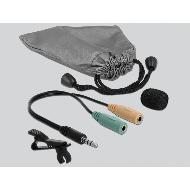 Delock Tie Lavalier Microphone Omnidirectional with Clip 3.5 mm stereo jack male 3 pin + Adapter Cable for Smartphone and Tablet