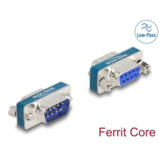 Delock RF/EMI Interference Suppression Filter D-Sub 9 pin male to female with low-pass inductive