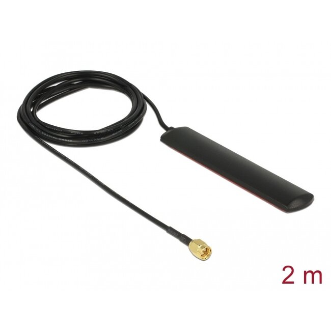 Delock GSM UMTS LTE WLAN 2.4 GHz Antenna SMA plug 2 dBi omnidirectional fixed black self-adhesive