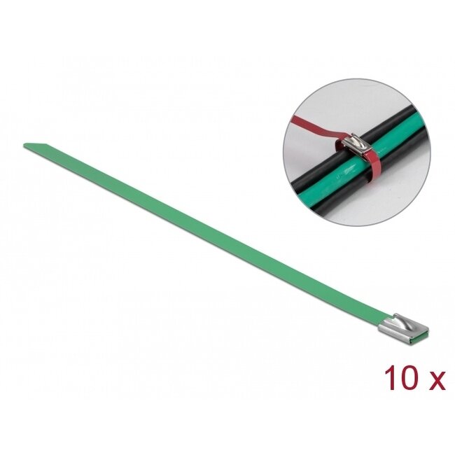 Delock Stainless Steel Cable Ties L 400 x W 7.9 mm green 10 pieces
