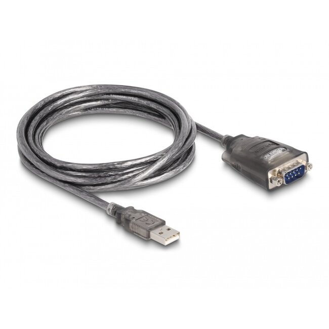 Delock Adapter USB 2.0 Type-A to 1 x Serial RS-232 D-Sub 9 pin male with nuts with 3 x LED 3 m