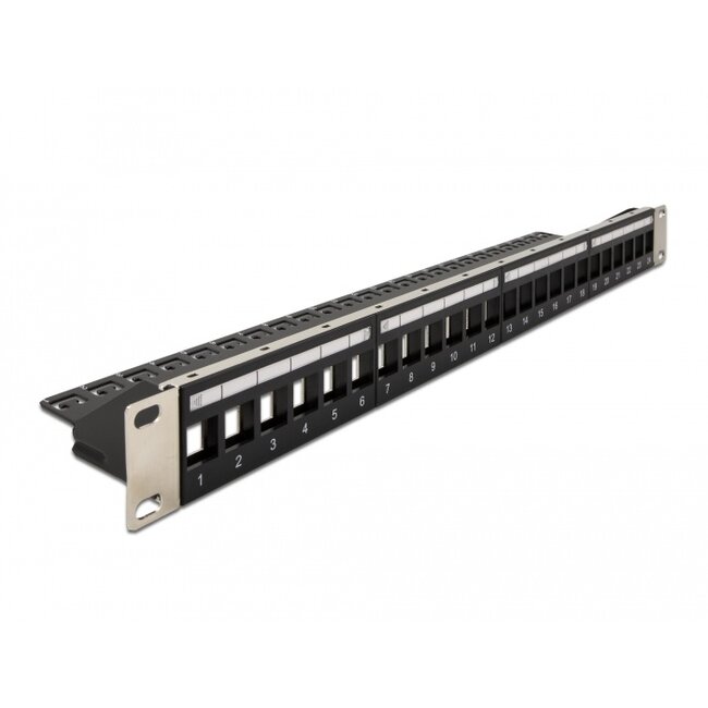 Delock 19″ Keystone Patch Panel 24 port with strain relief black