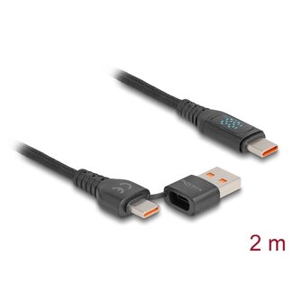 DeLOCK Delock USB 2.0 Fast Charging Cable USB Type-C™ + USB Type-A male to USB Type-C™ male PD 3.1 140 W with power indication 1.20 m