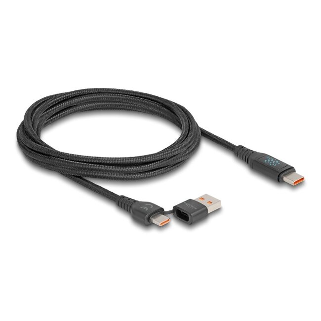 Delock USB 2.0 Fast Charging Cable USB Type-C™ + USB Type-A male to USB Type-C™ male PD 3.1 140 W with power indication 1.20 m