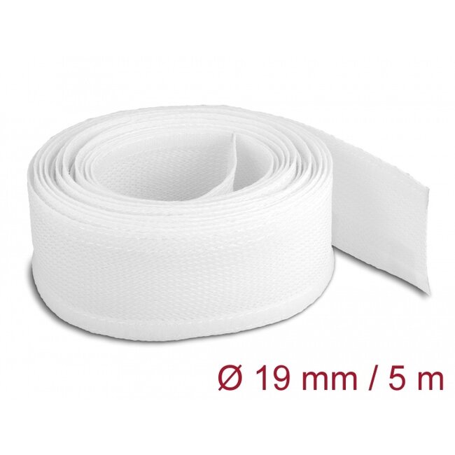 Delock Braided Sleeving with Hook-and-Loop Fastener 5 m x 19 mm white