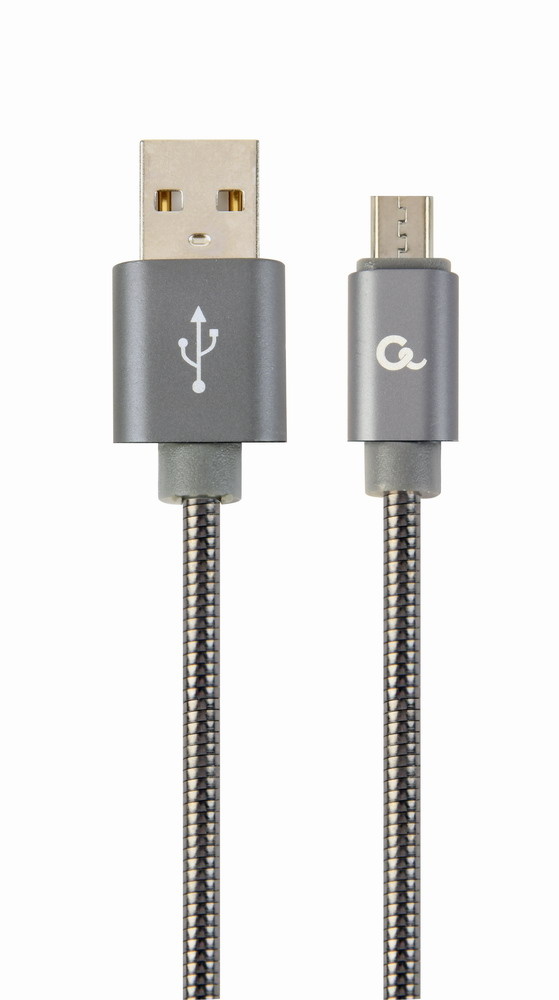 Premium micro-USB laad- & datakabel 'metaal', 1 m, metallic-grijs