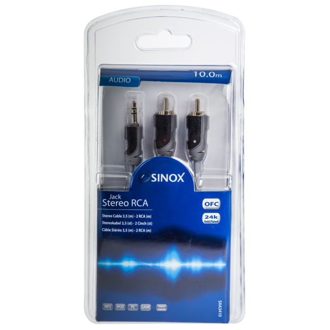 Sinox Aansluitkabel 3,5mm stereo-2xRCA 10 mtr.