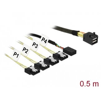 DeLOCK Delock Cable Mini SAS SFF-8643 > 4 x SATA 7 pin + Sideband 0.5 m metal