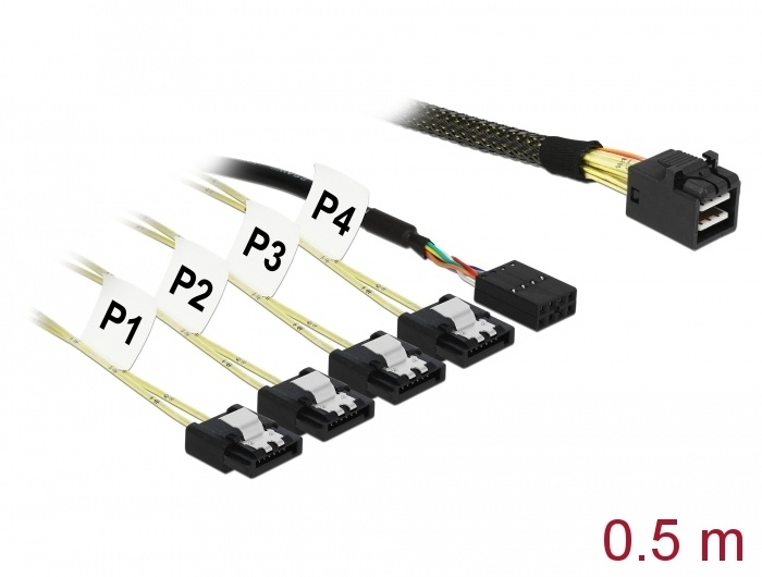 DeLOCK 0.5m, SFF-8643/4 x SATA 7p 0,5 m