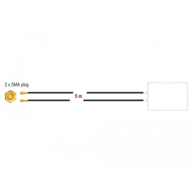 Delock LTE MIMO Antenna 2 x SMA Plug 8 dBi directional with connection cable RG-58 5 m white outdoor