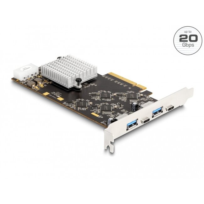 Delock PCI Express x8 Card with 2 x USB 20 Gbps USB Type-C™ female and 2 x USB 10 Gbps Type-A female - Quad Channel