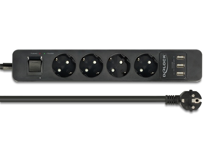 DeLOCK 4-weg stekkerdoos met USB-poorten