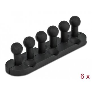 DeLOCK Delock Cable Holder with 5 feed-throughs self-adhesive / screwable 6 pieces black