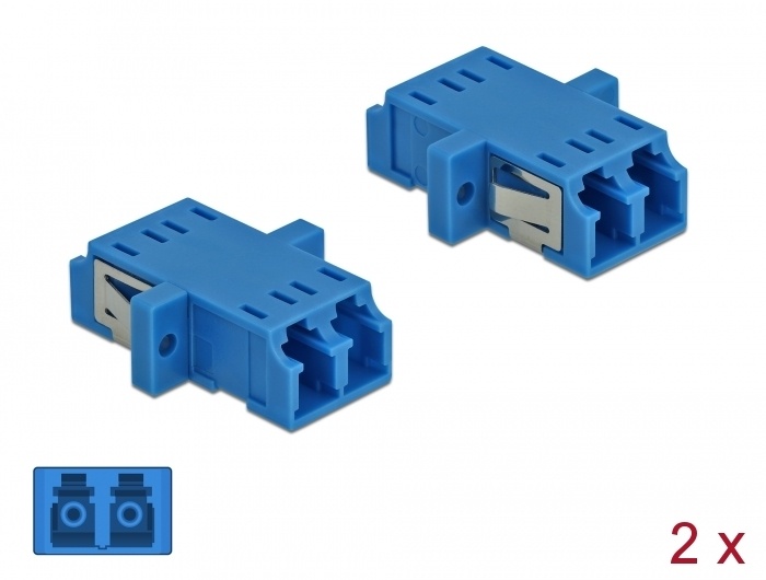 DeLOCK 85999. Aansluiting type: LC, Geslacht connector: Vrouwelijk/Vrouwelijk, Kleur van het product: Blauw. Aantal per verpakking: 2 stuk(s), Type verpakking: Polybag