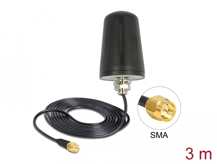DeLOCK 89534. Antenne versterkingsniveau (max): 3 dBi, Frequentieband: 2.4 - 2.5 GHz, Impedantie: 50 Ohm. Soort antenne: Omnidirectionele antenne, Aansluiting antenne: SMA, Geslach