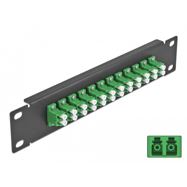 Delock 10″ Fiber Optic Patch Panel 12 Port LC Duplex green 1U black