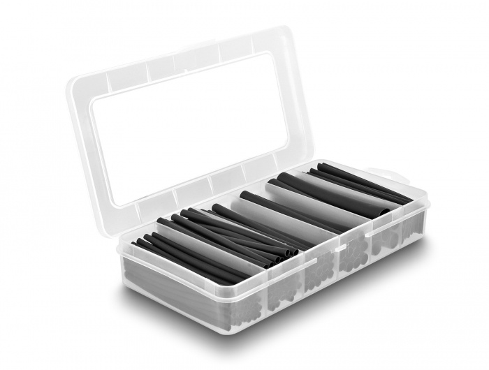 Delock Heat shrink tube assortment box, dual wall with inside adhesive, shrinkage ratio 3:1, black 122 pieces |