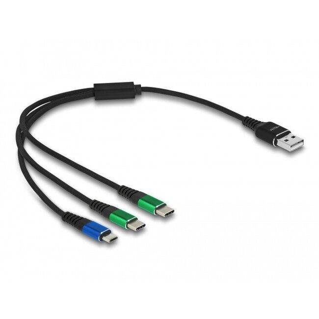 Delock USB Charging Cable 3 in 1 Type-A to Micro USB / 2 x USB Type-C™ 30 cm
