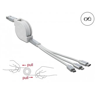 DeLOCK Delock USB Type-A 3 in 1 Retractable Charging Cable for Lightning™ / Micro USB / USB Type-C™ white