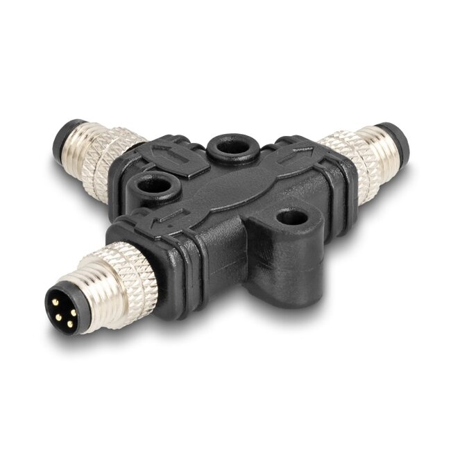 Delock M8 T-Splitter A-coded 4 pin 1 x male to 2 x male parallel connection