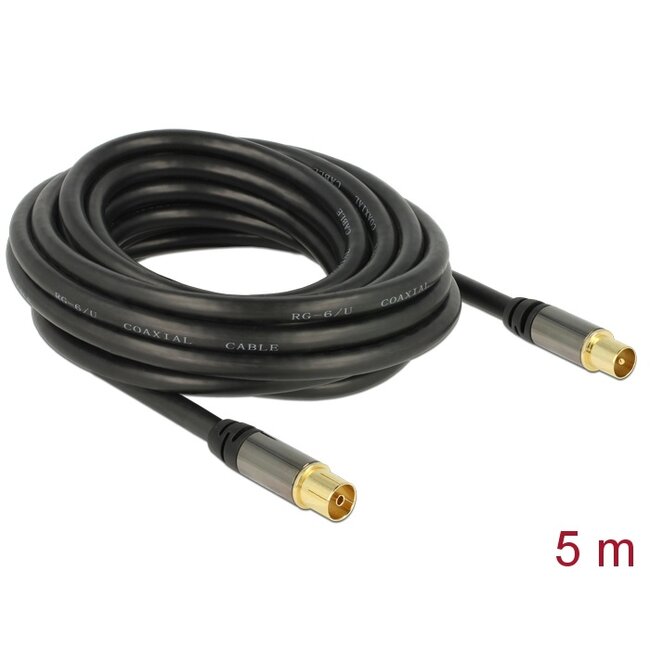 Delock Antenna Cable IEC Plug > IEC Jack RG-6/U 5 m black