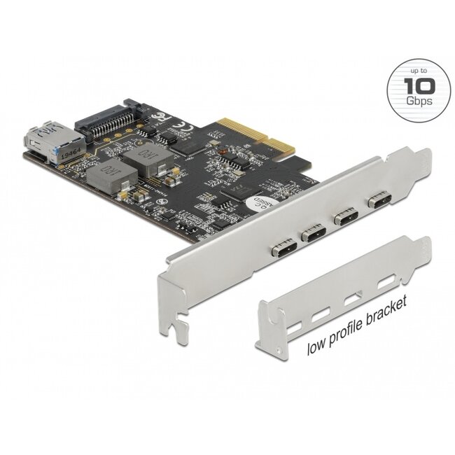 Delock PCI Express x4 Card to 4 x USB Type-C™ + 1 x USB Type-A - SuperSpeed USB 10 Gbps - Low Profile Form Factor